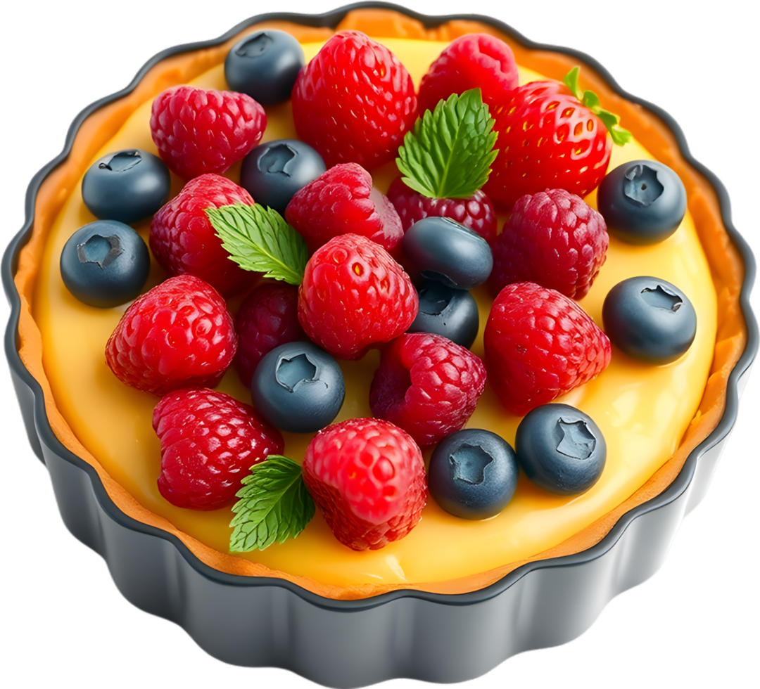 Tart Dessert Drawing With Juicy Berries and Creamy Glaze. . png