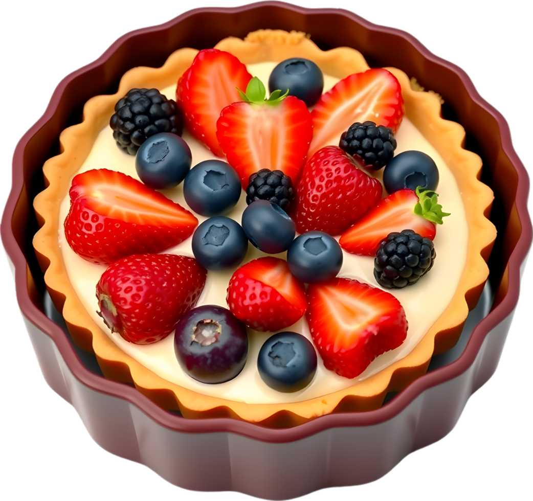 Creamy Tart Clipart Showing Sweet Berries and Golden Crust. . png