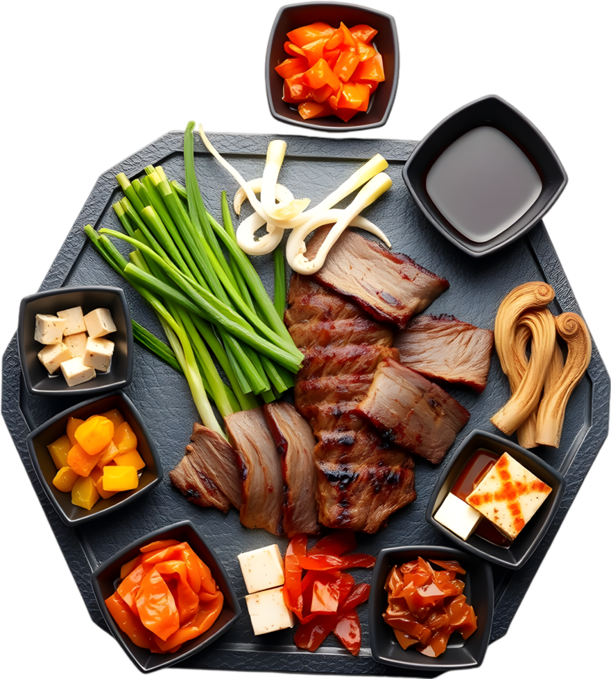 Sizzling Korean BBQ Grilling Meat with Realistic Food Art. . png