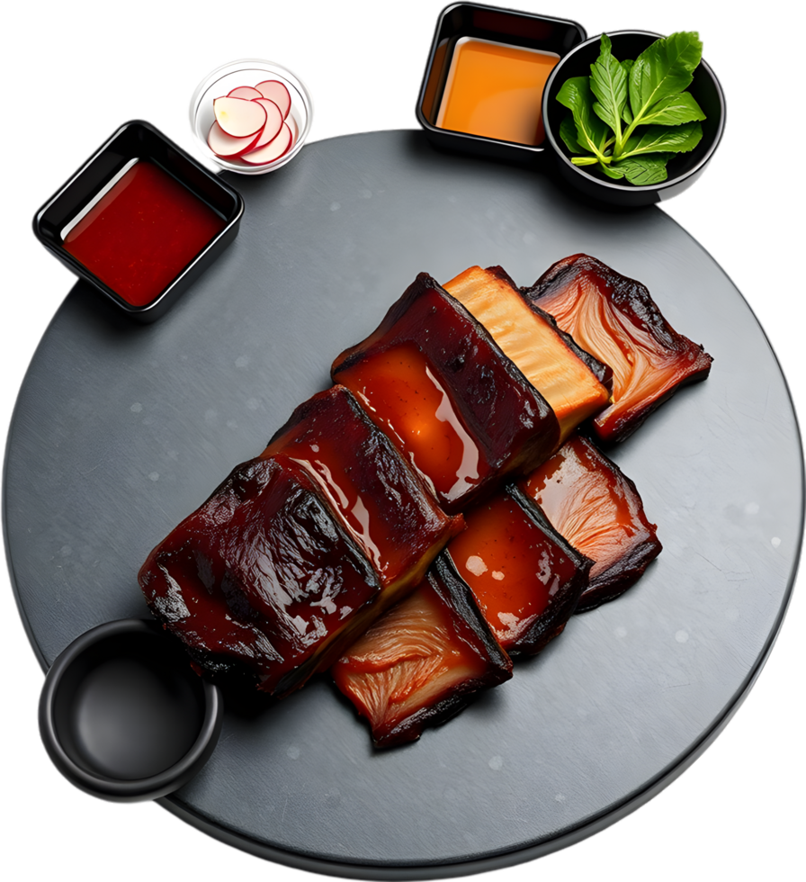 BBQ Ribs and Pork on Korean Grill Food Clipart. . png