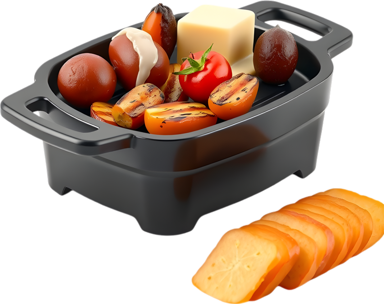 Hot cheese and charcuterie plate with roasted buttery potatoes. . png