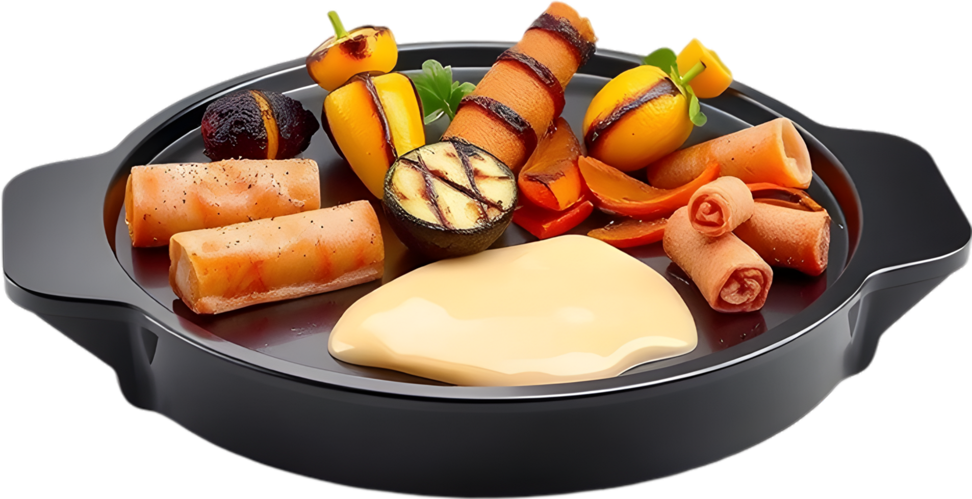 Flavorful hot cheese with potatoes and gourmet meat pairing. . png