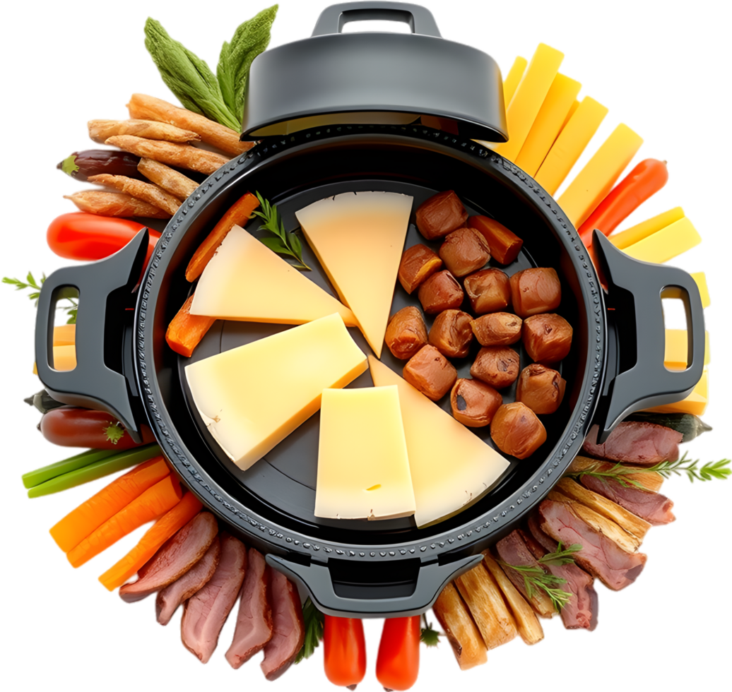 Comforting melted raclette served alongside crispy potatoes and meats. . png