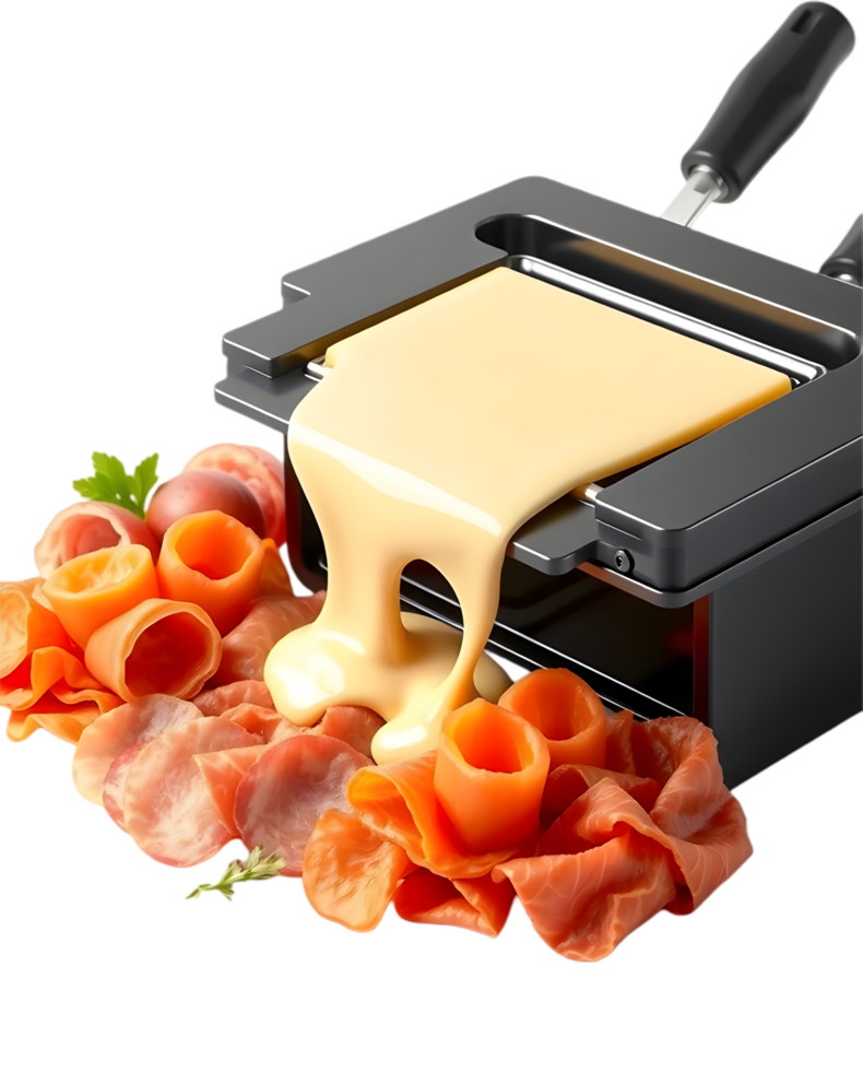 Rustic dinner of raclette cheese potatoes and perfect charcuterie. . png