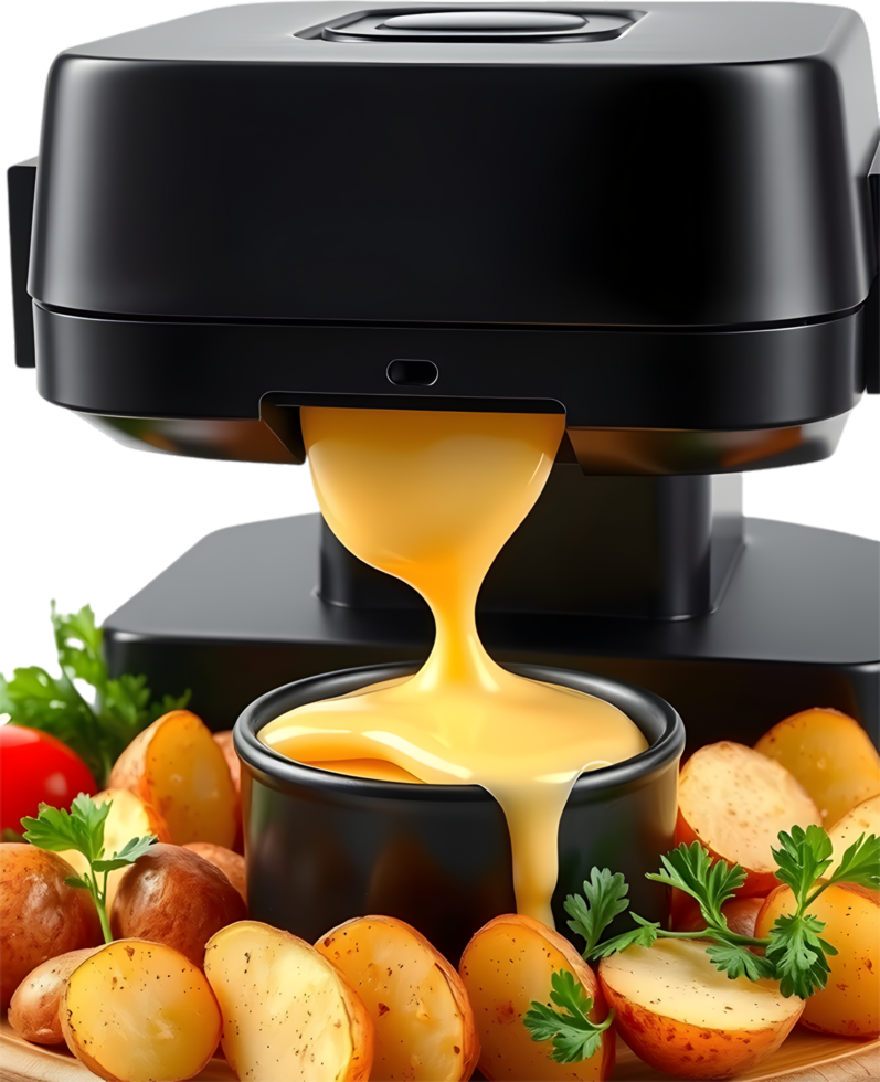 Melted cheese raclette with potatoes and charcuterie savory delight. . png