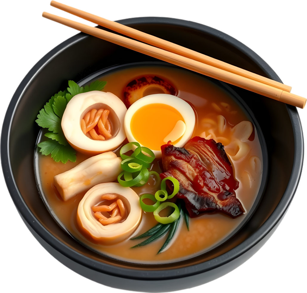 Flavorful Japanese noodle soup in clipart for design use. . png