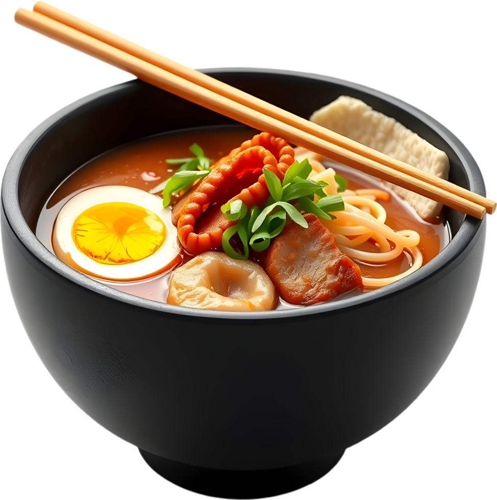 Pork and egg ramen soup clipart illustration for design. . png