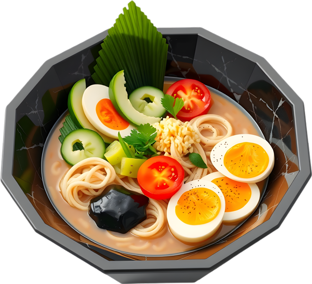 Asian style ramen illustration with delicious soup and toppings. . png