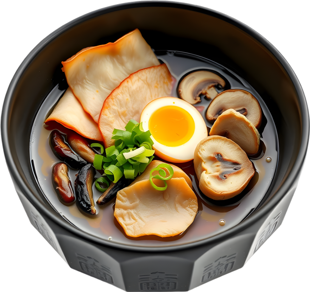 Fresh tender noodles in steaming ramen soup clipart image. . png