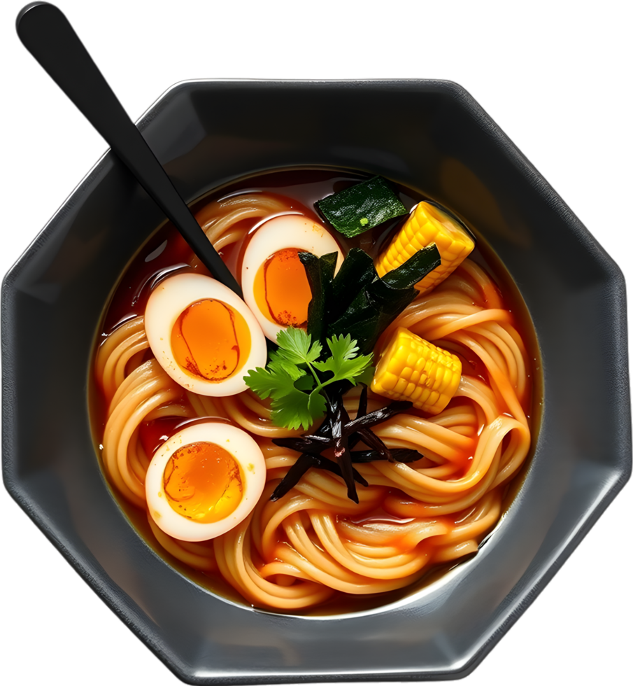 Hearty bowl of ramen noodles with flavorful toppings clipart. . png