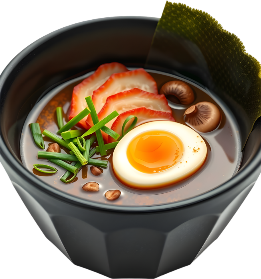 Savory miso ramen with chopsticks fresh pork egg delight. . png