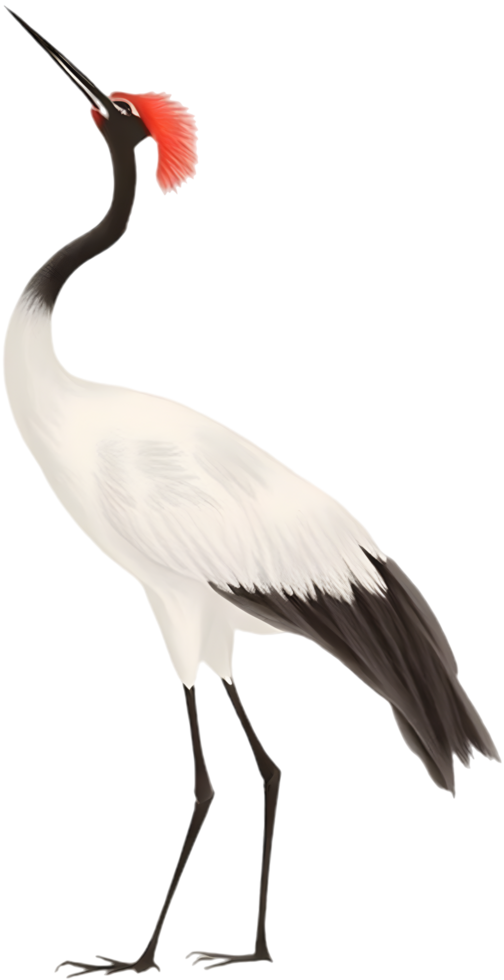 Minimal art composition features crane in graceful ink motion. . png