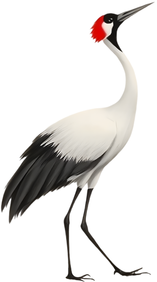 Serene sumi piece highlights crane in elegant bird motion. . png