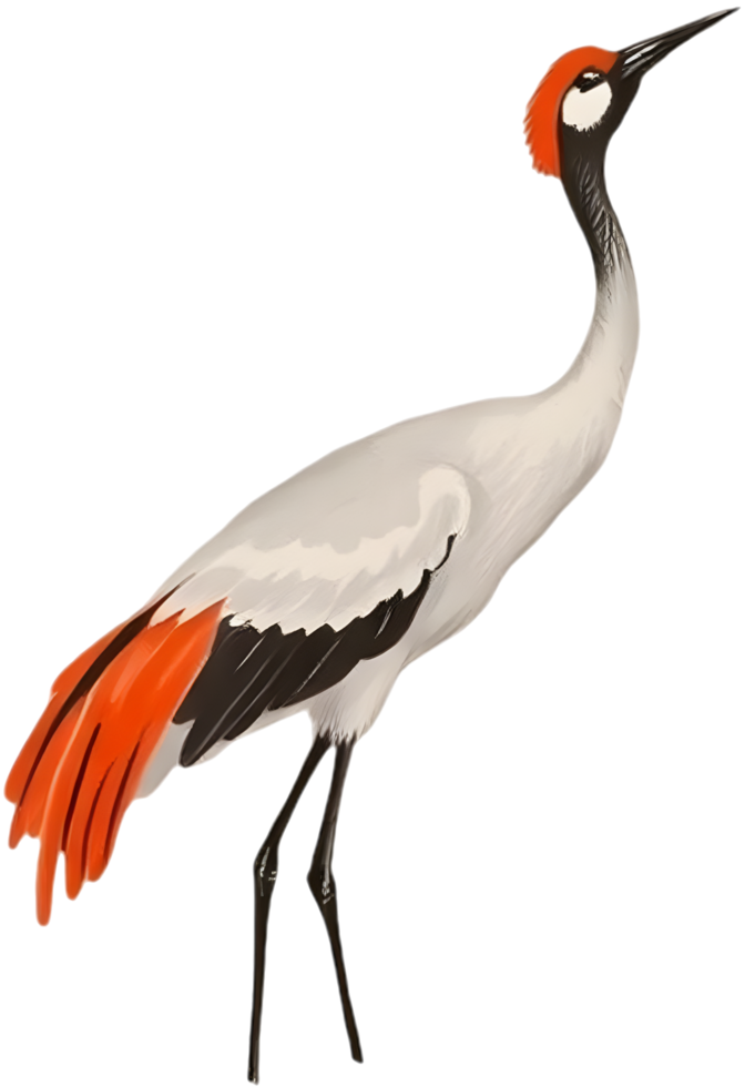 Zen composition with crane featured in simple brush art. . png
