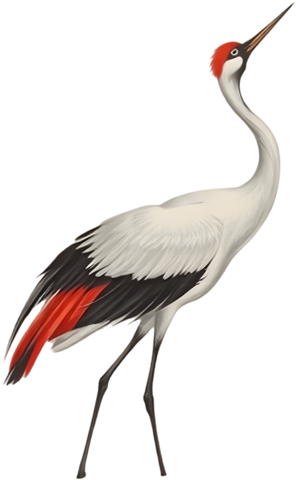 Upward gazing bird evokes harmony in soft ink painting. . png