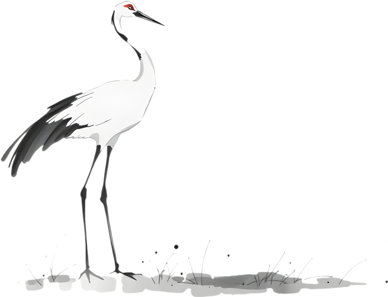 Traditional brush clipart of a bird in graceful motion. . png