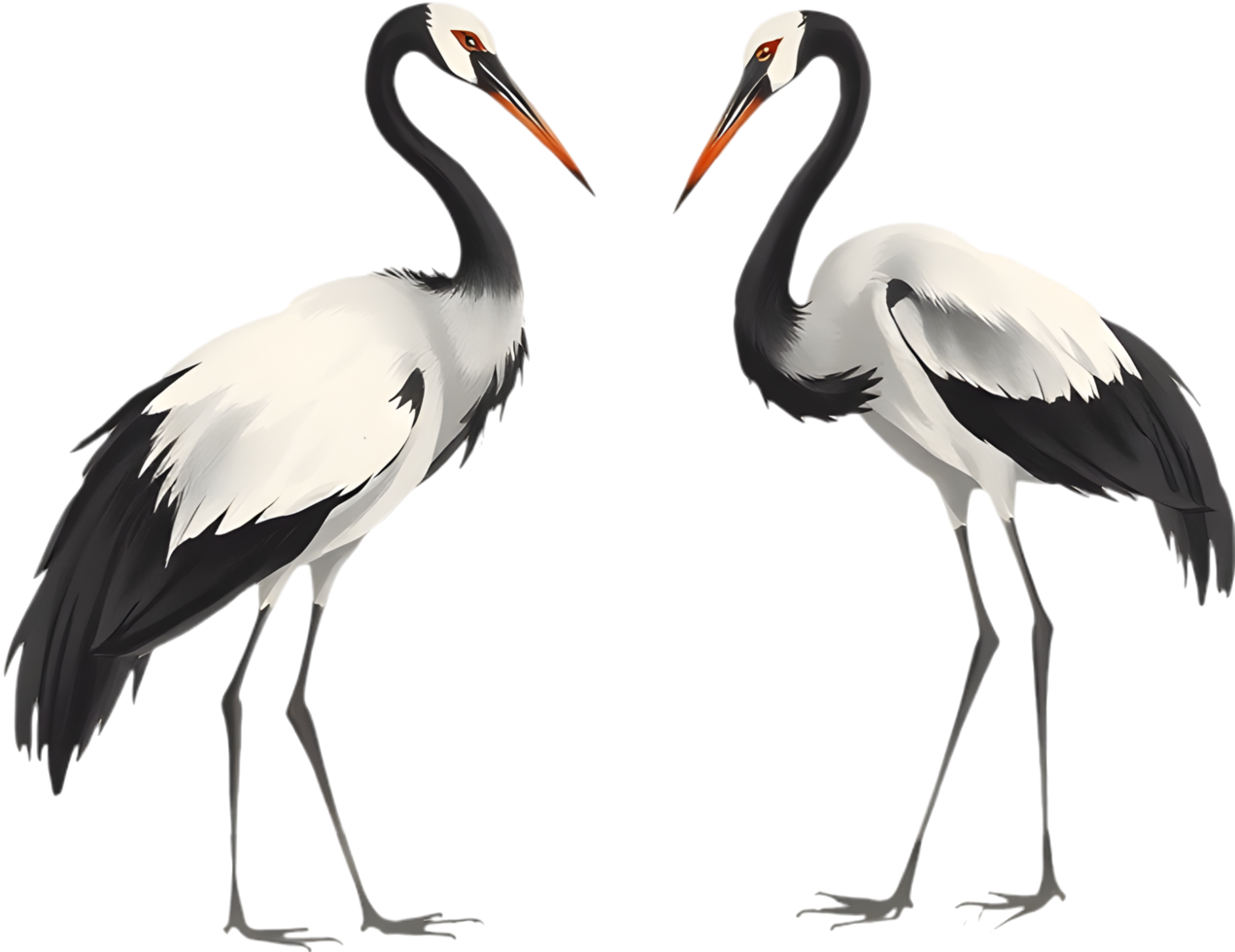 Flowing ink crane art with traditional Japanese simplicity style. . png
