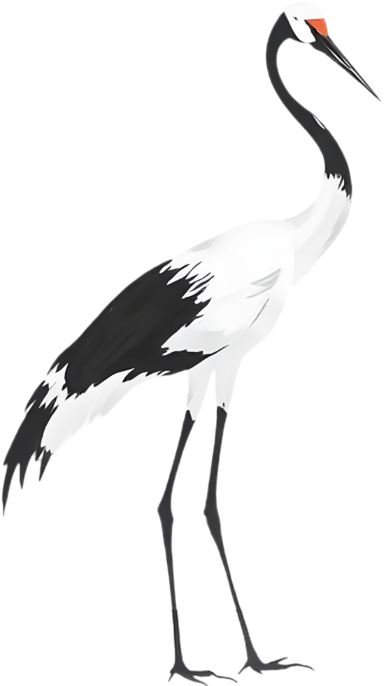 Graceful crane posture expressed in fluid brushstroke artwork. . png