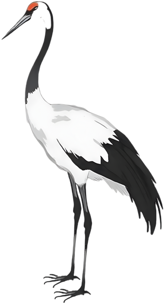 Sumi-e style crane art with minimalist flowing composition. . png