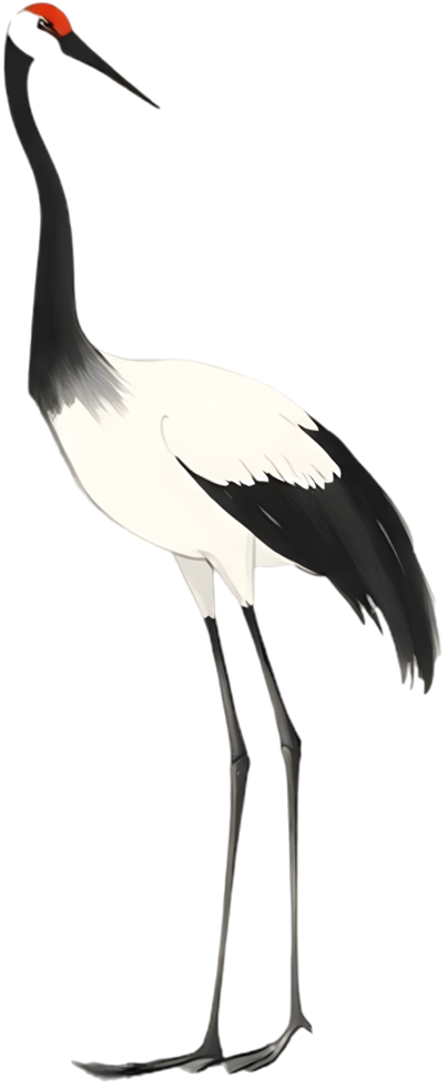 Graceful sumi-e crane painting in flowing ink brush style. . png