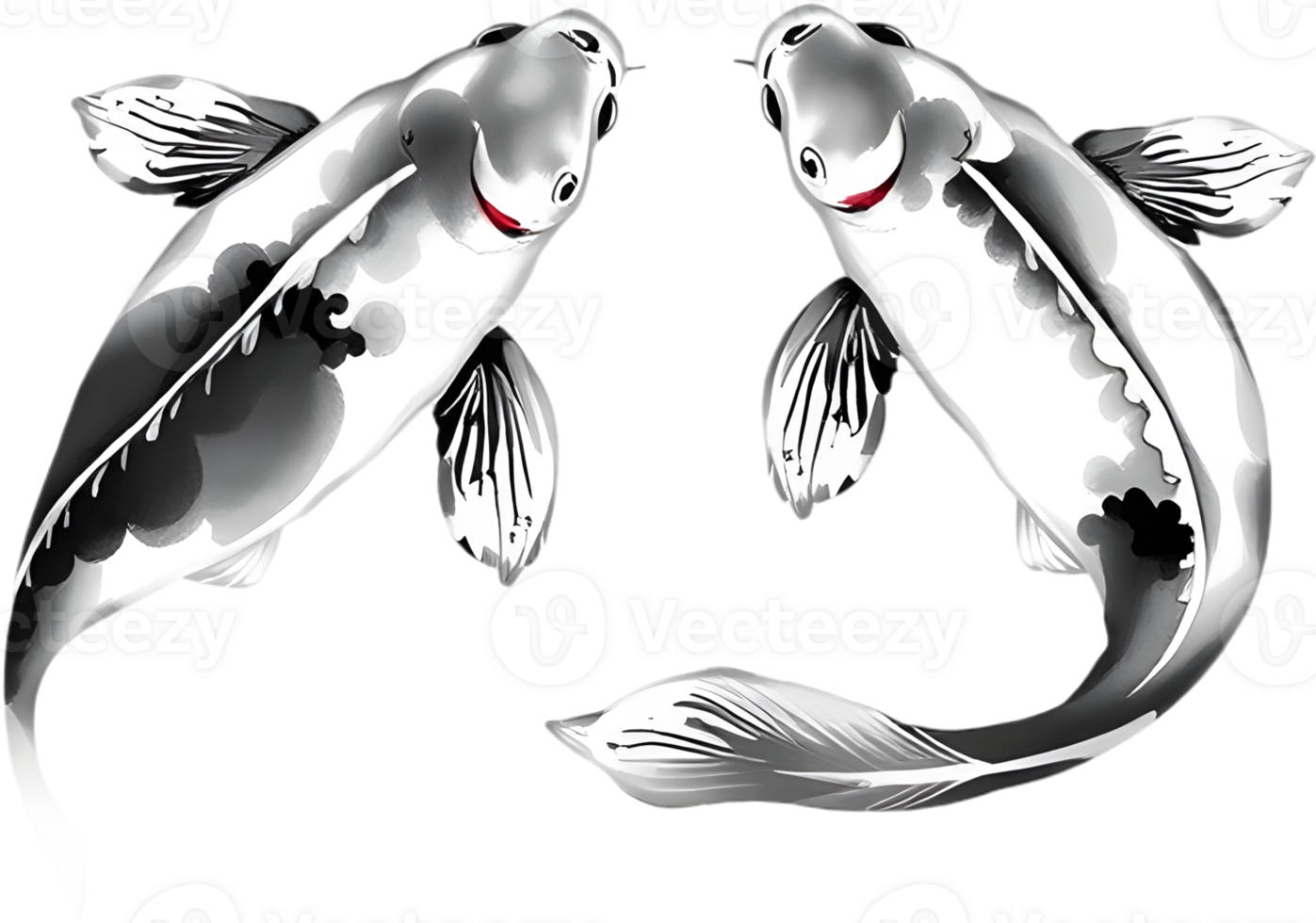 Minimal brush lines draw elegant koi in peaceful water setting. . png