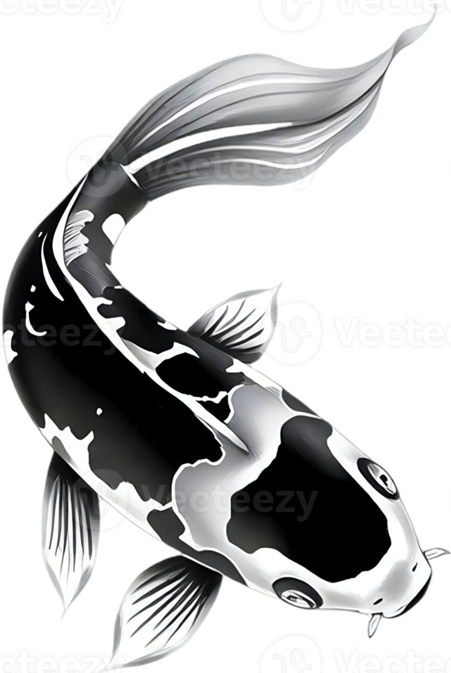 Gentle koi fish glides across flowing serene East Asian artwork. . png