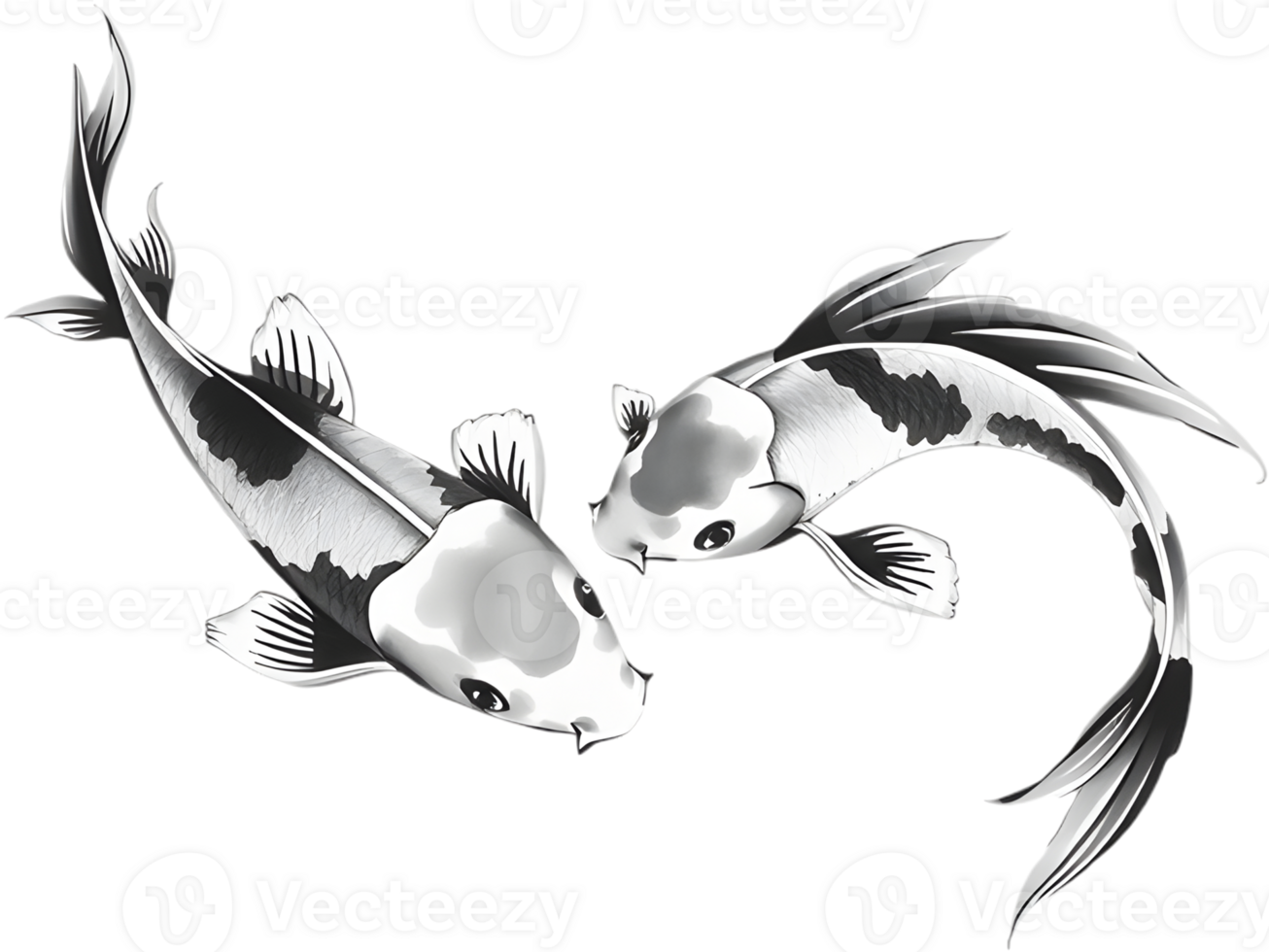 Flowing East Asian ink painting reveals elegant koi in motion. . png