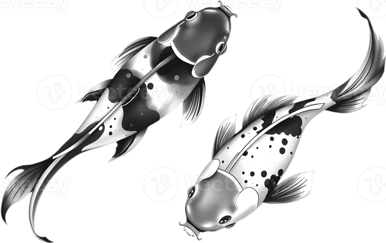 Serene koi fish swims gently in graceful brush art composition. . png