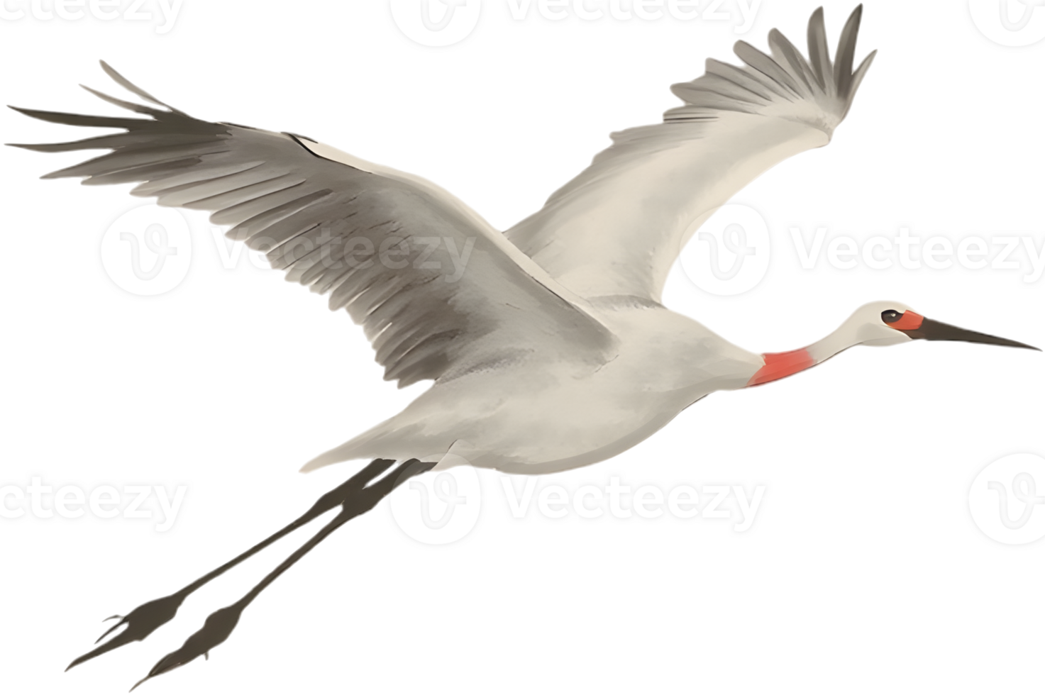 Flying crane with serene balance in artistic soft brushwork. . png