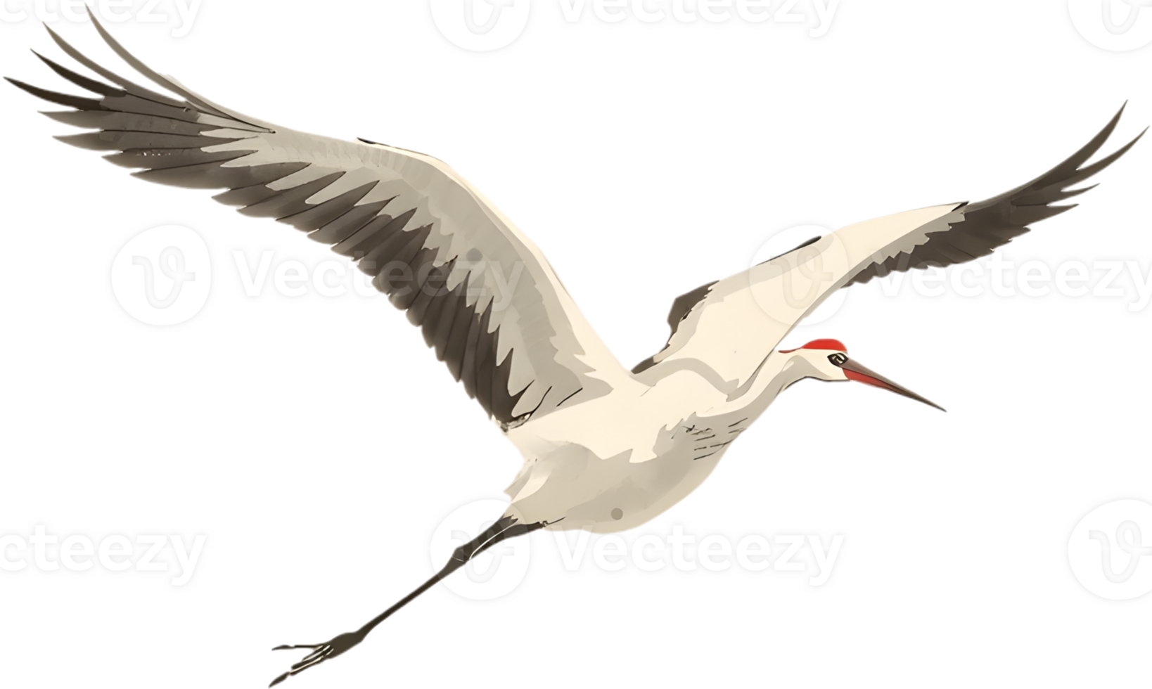 Artistic expression of graceful crane flying with visual calmness. . png