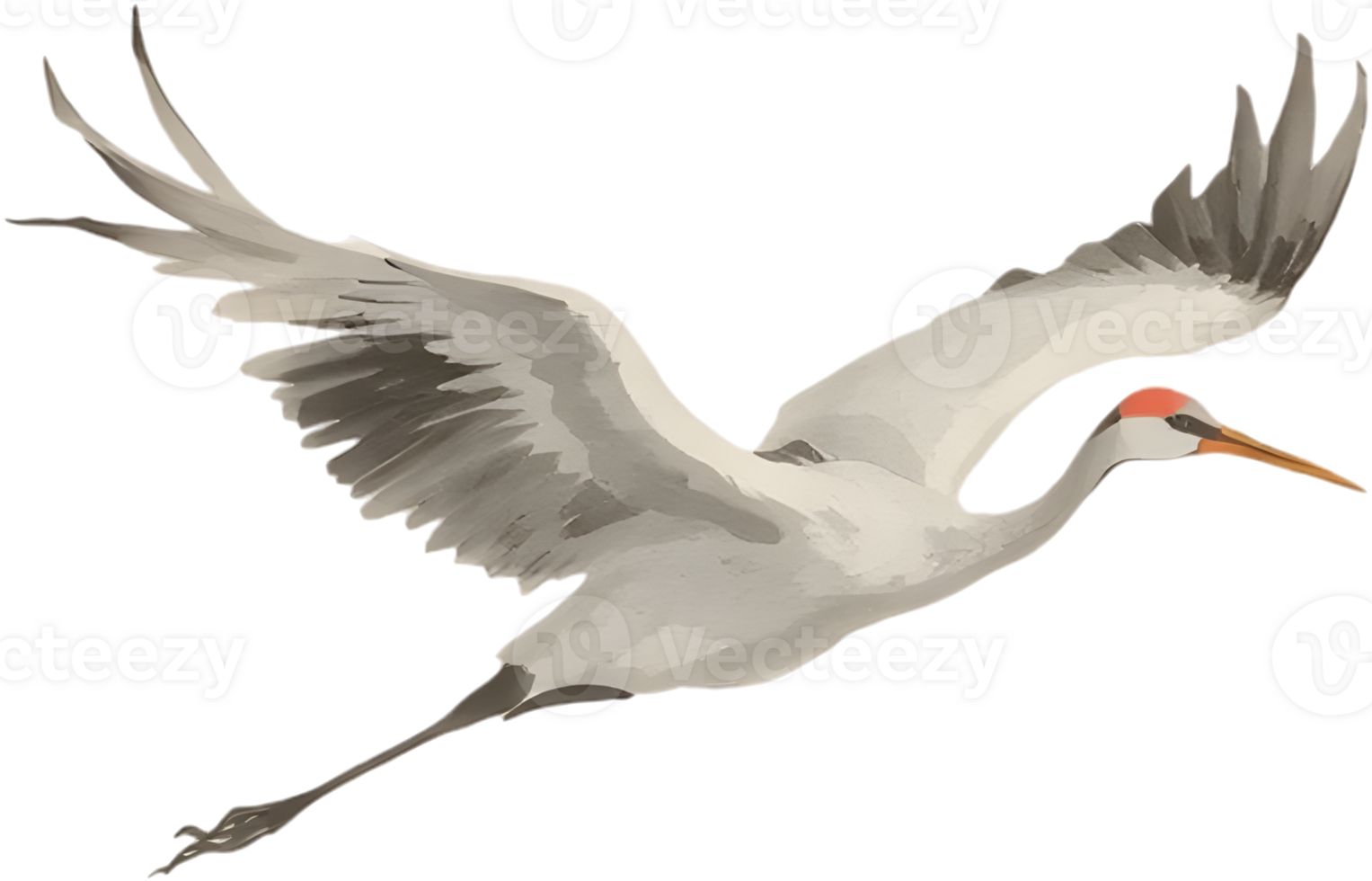 Ink-style graceful crane floating across a peaceful scene. . png