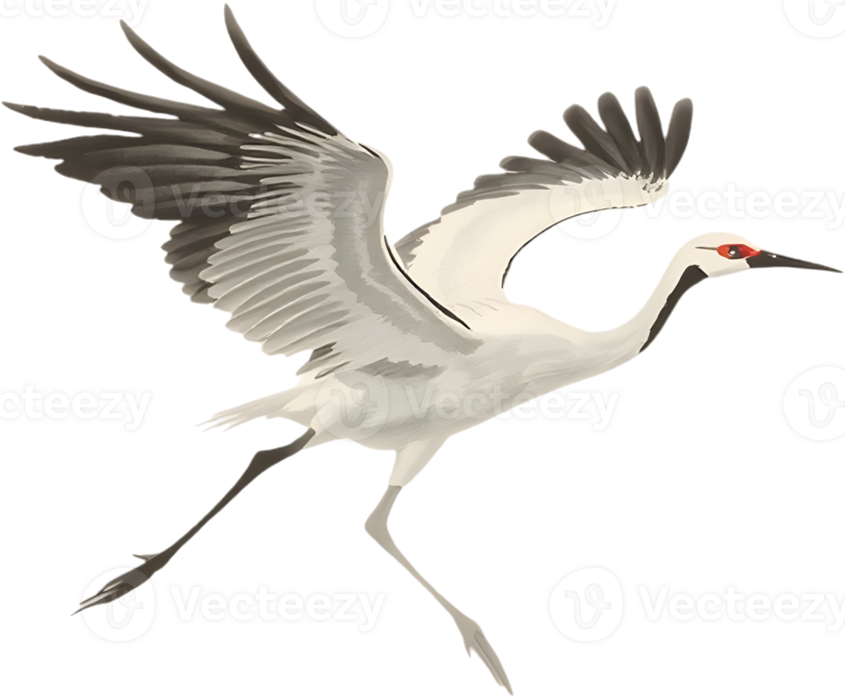 Artful depiction of crane flight using soft brush expression. . png