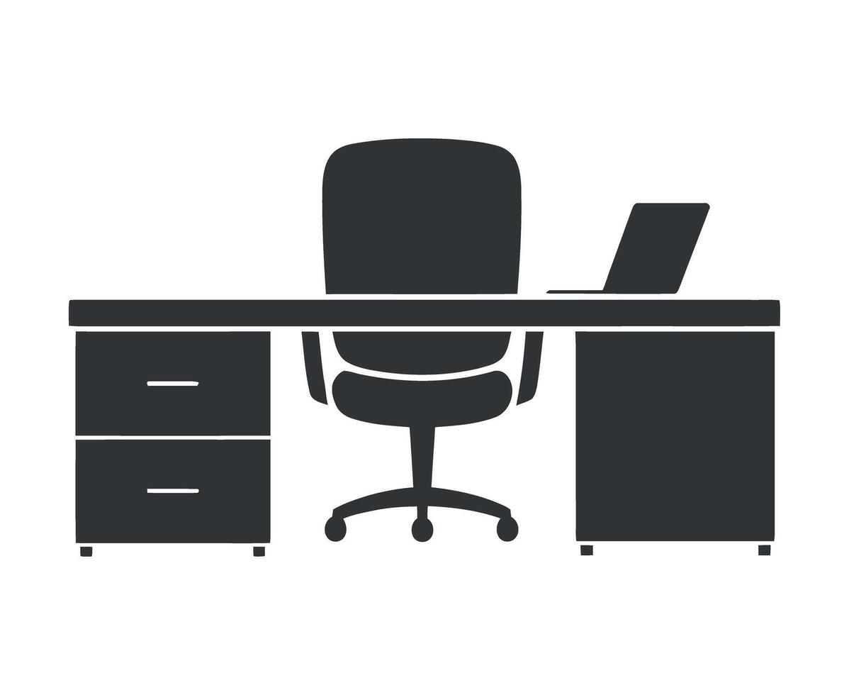 Simple Icon of a Modern Office Desk with Chair and Laptop vector