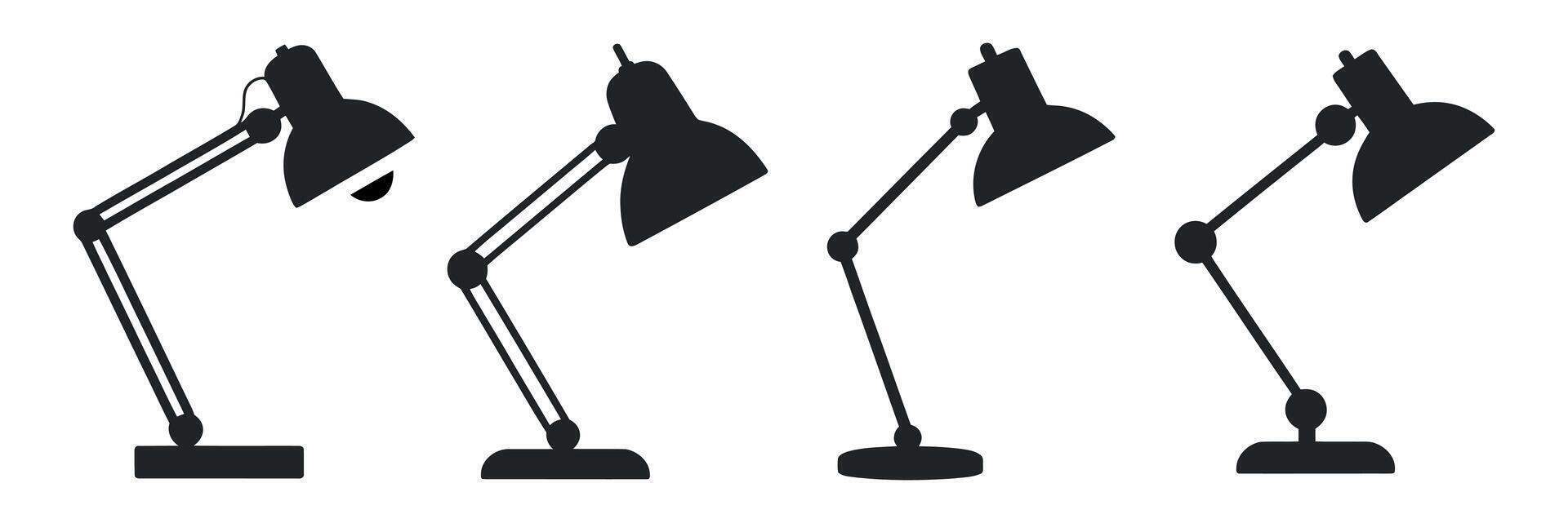 Four Different Poses of a Classic Adjustable Desk Lamp Silhouettes vector
