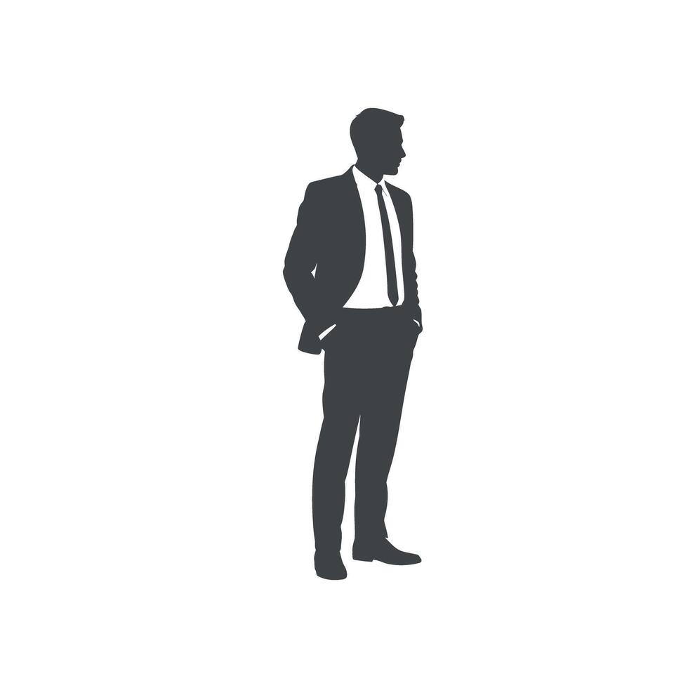 Silhouette of a Businessman Standing with Hands in Pockets Profile View vector