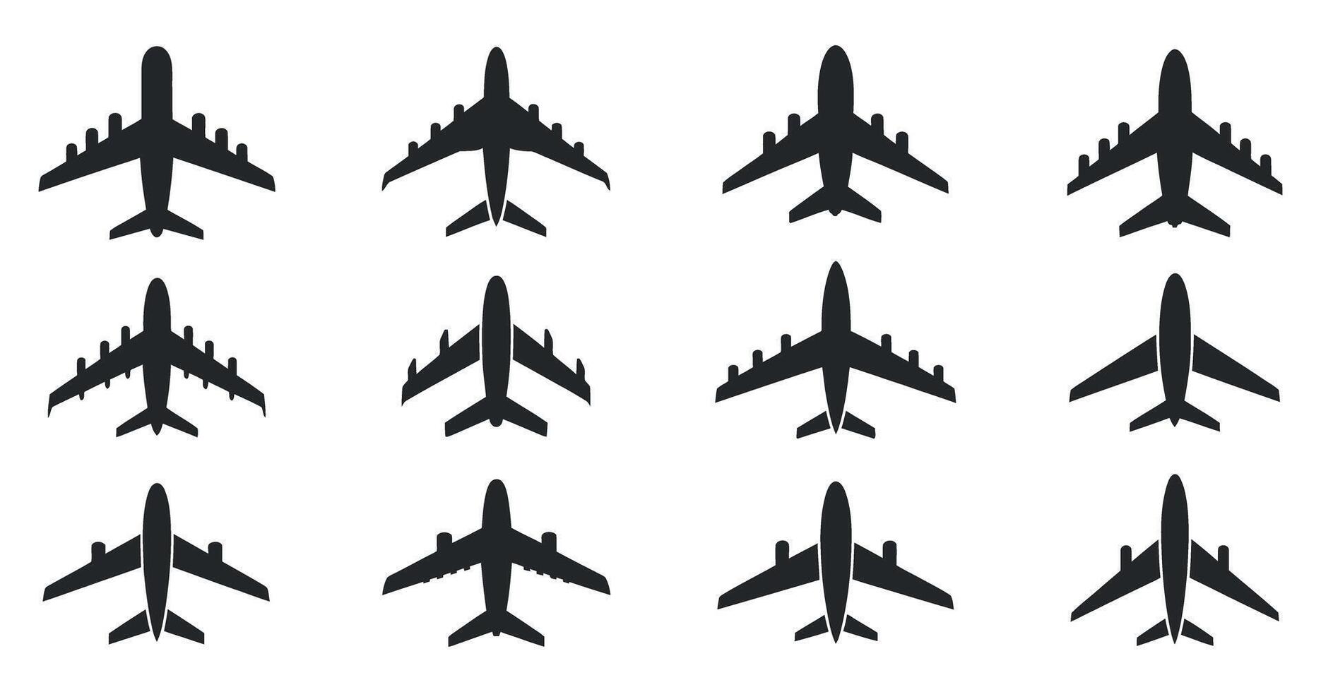 Twelve Airplane Icons Set Top View Different Designs Airplanes Illustration vector