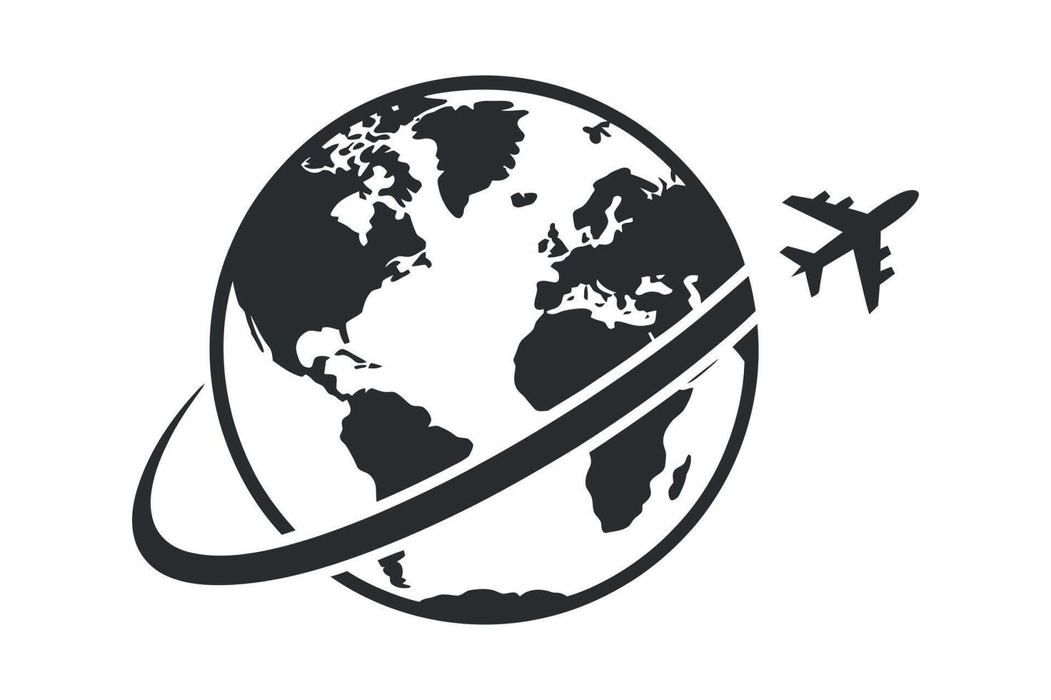 Airplane Flying Around the World Globe Icon for Travel Agency Website or App vector