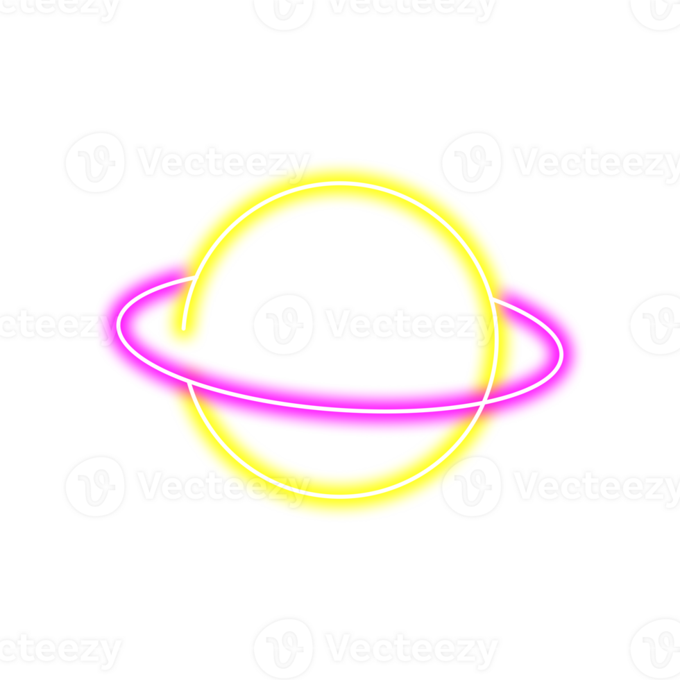 neon pink and yellow planet icon glowing in the light png