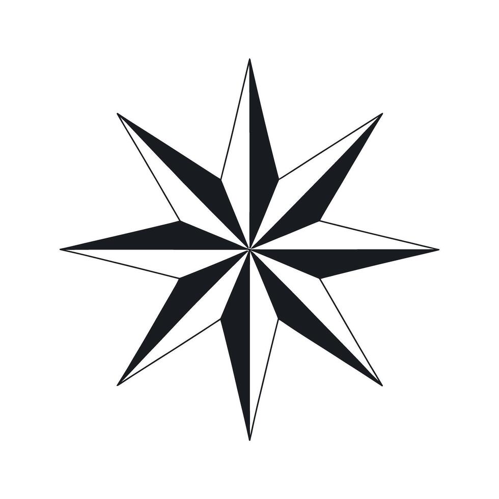 Abstract Eight Pointed Star Geometric Design Element Black and White vector