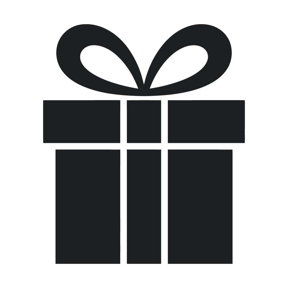 Simple Black Gift Box Icon with Bow for Present Wrapping Design vector