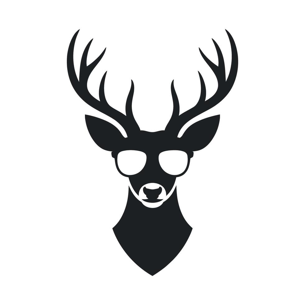 Stylish Black and White Deer Head Illustration Wearing Sunglasses vector