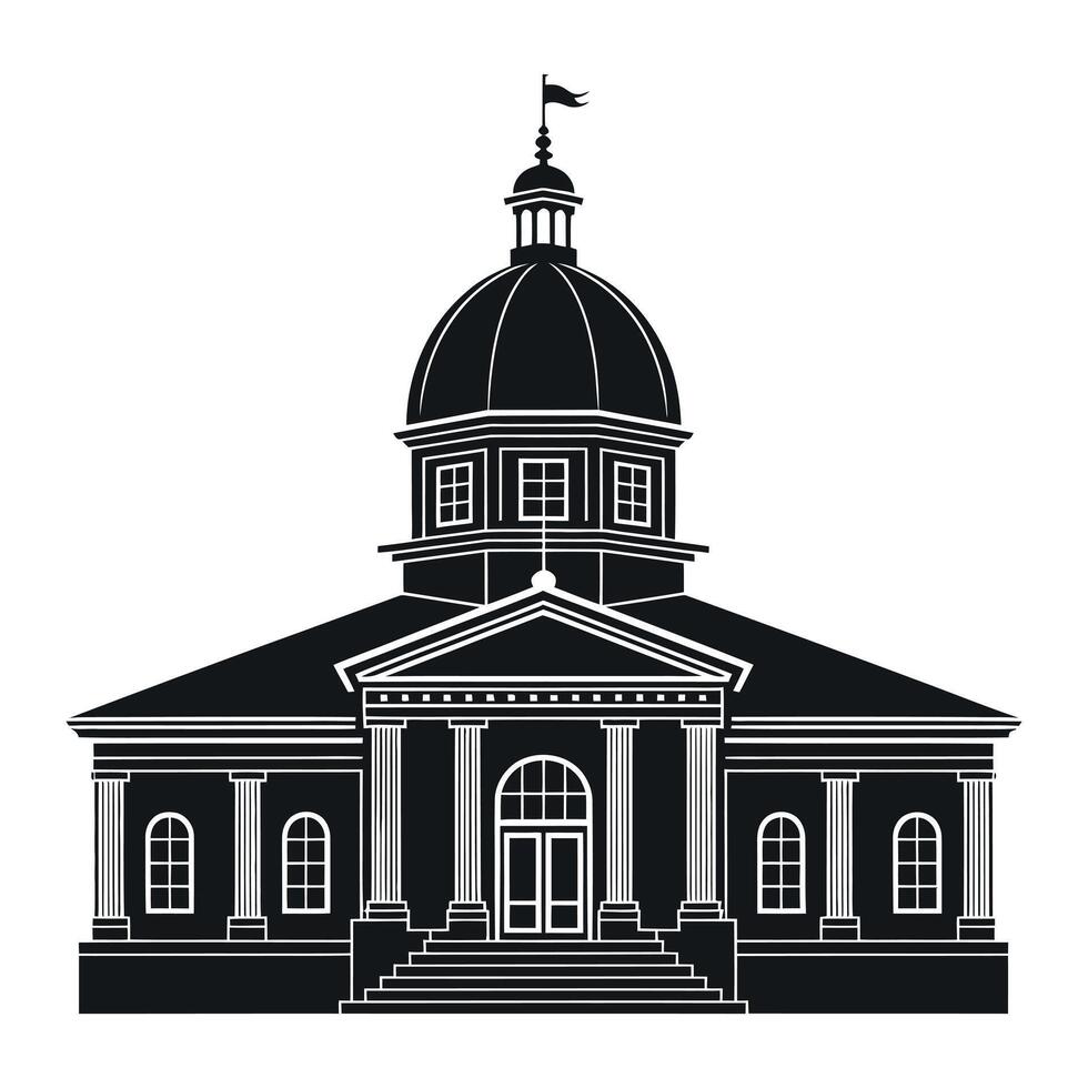 Black and White Silhouette of a Neoclassical Government Building with Dome and Columns vector