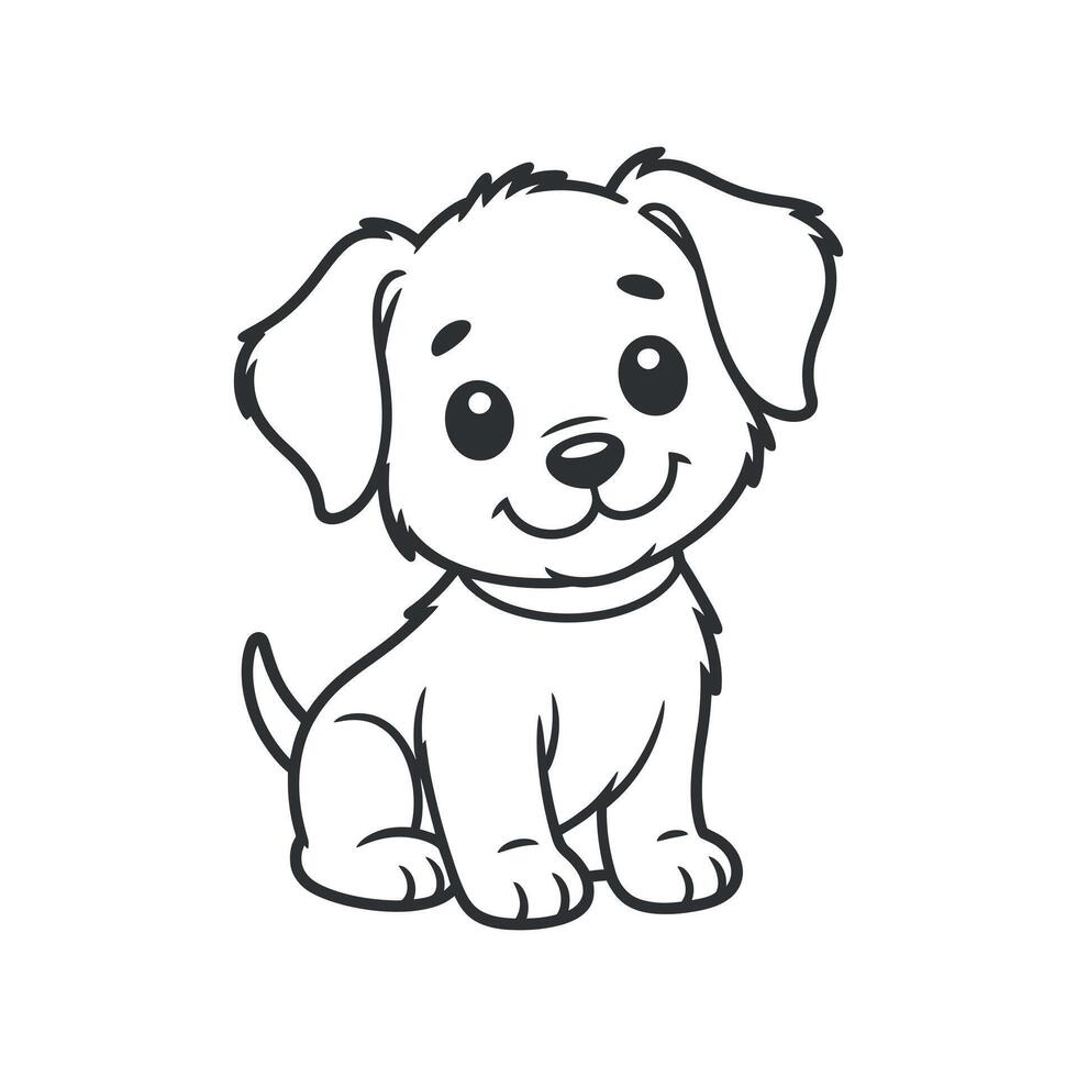 Adorable Cartoon Golden Retriever Puppy Sitting Illustration Outline vector