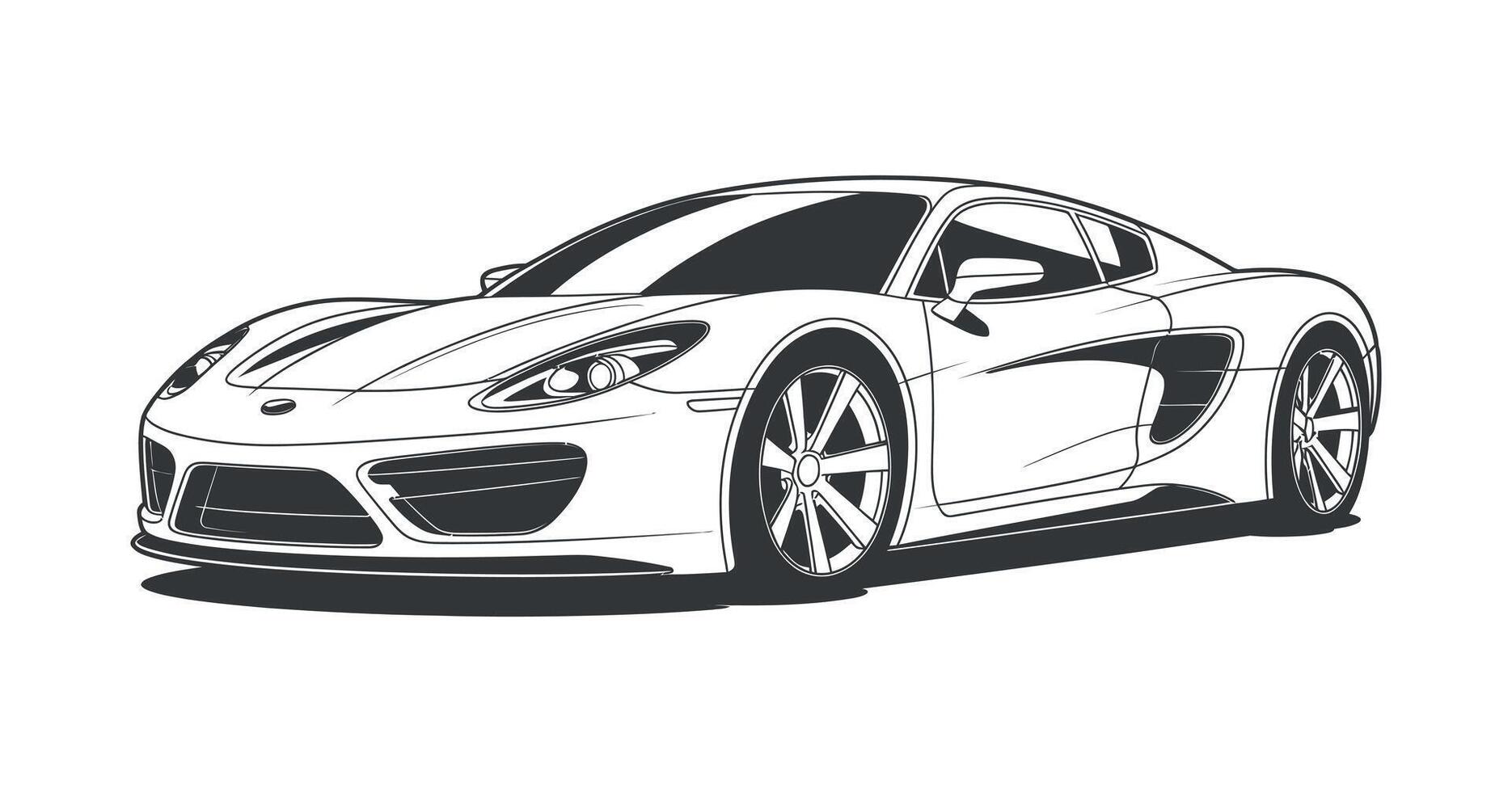 Sleek Modern Sports Car Design Illustration Black and White vector