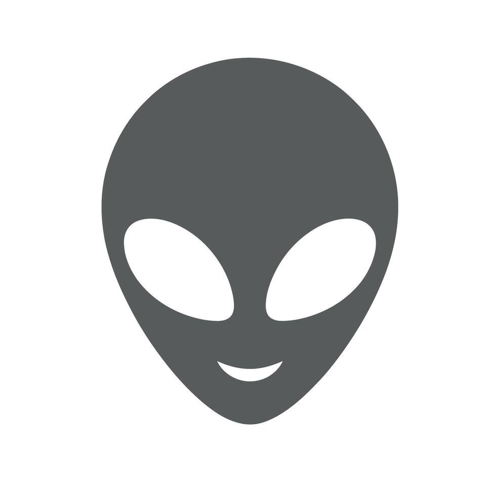 Smiling Grey Alien Head Icon Simple Flat Design Illustration vector