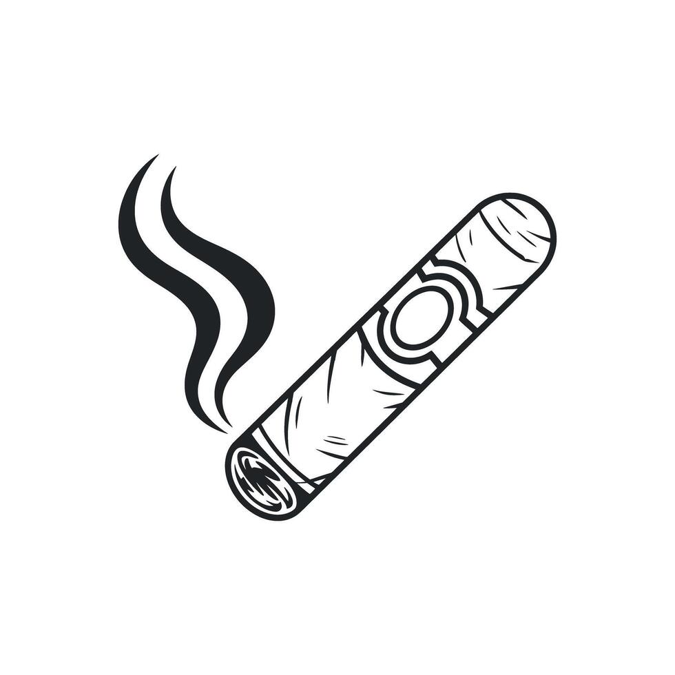 Hand Drawn Illustration of a Smoking Cigar with Detailed Texture and Smoke vector