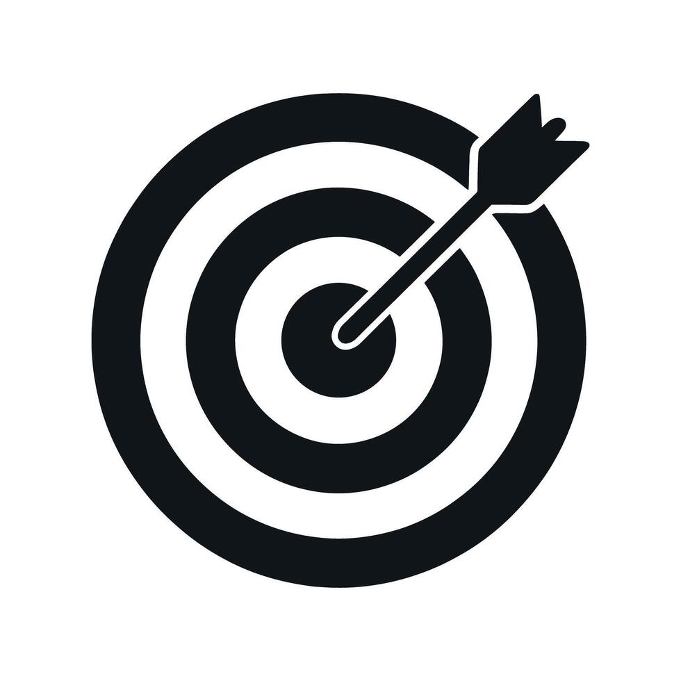 Bullseye Target with Arrow in Center Black and White Icon Graphic Design Element vector
