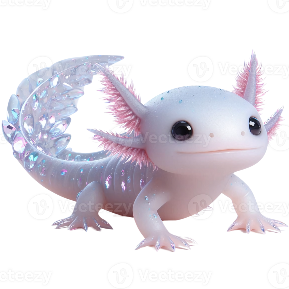 3D Cute pink crystal axolotl png