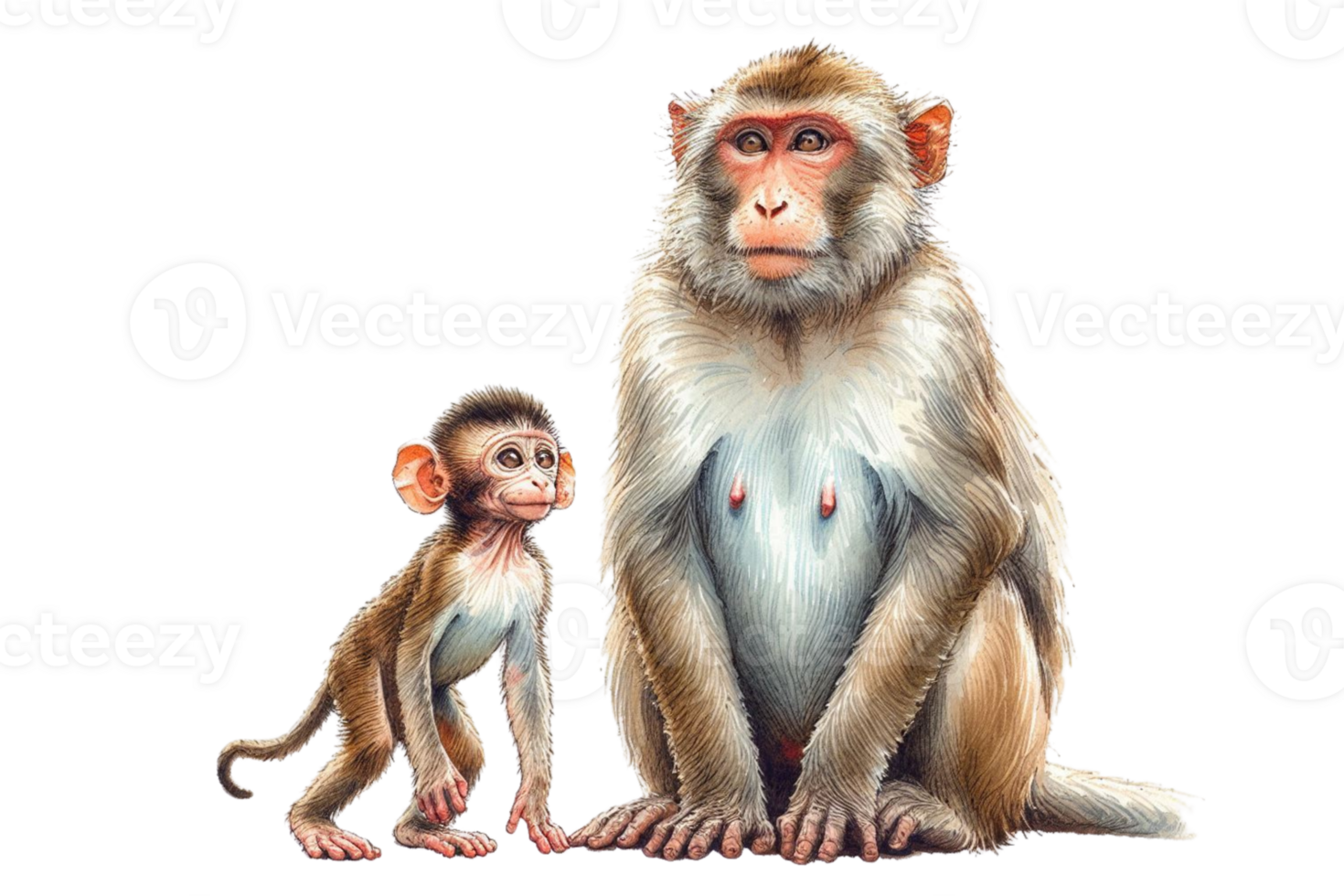 Monkey family watercolor illustration on transprent background png