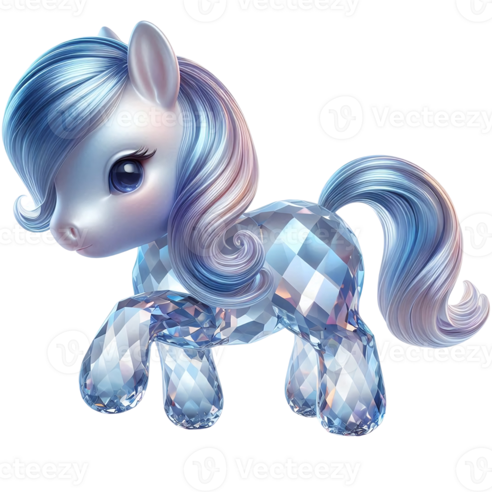 a 3d cartoon unicorn with blue and pink hair png